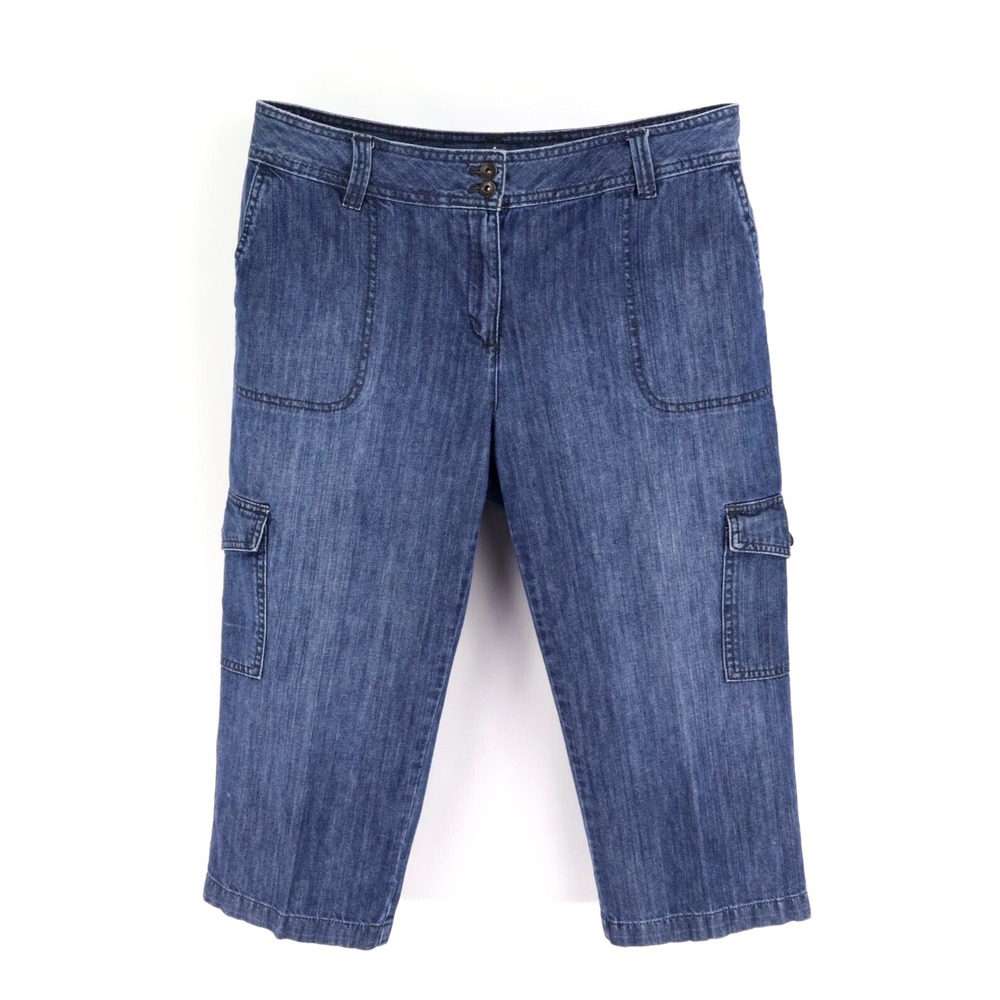 Liz Claiborne Cropped Jeans Mid Rise Womens 12 Blue Denim Cotton Cargo Pockets